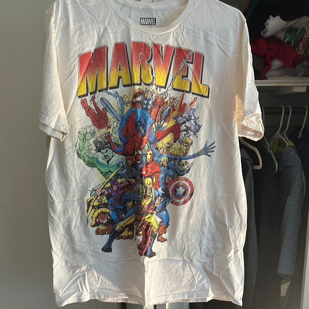 Marvel Heroes White T-Shirt with Colorful Graphics